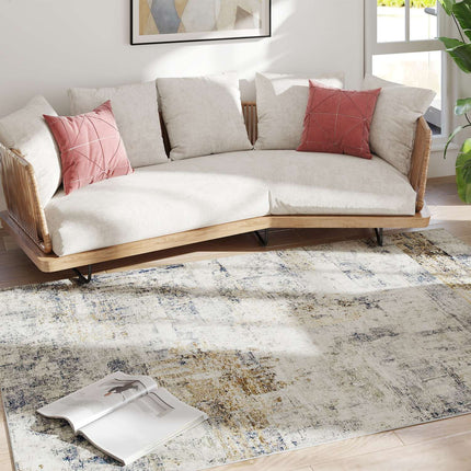 Tapis de salon, polyester, motif art moderne, lavable, gris
