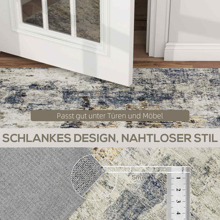 Tapis de salon, polyester, motif art moderne, lavable, gris