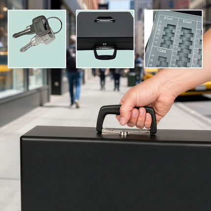 Caisse verrouillable avec insert amovible, en fer, 8 fentes pour pièces