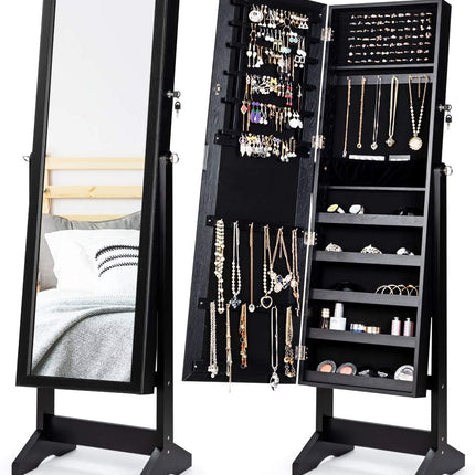 Armoire à bijoux verrouillable avec miroir pleine longueur, noire