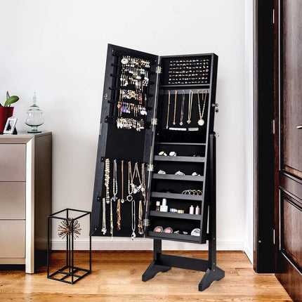 Armoire à bijoux verrouillable avec miroir pleine longueur, noire