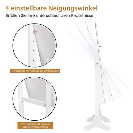 Armoire à bijoux verrouillable, design sur pied, angle réglable, miroir pleine longueur, 45 x 37 x 160 cm, blanc
