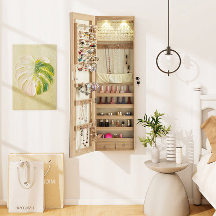 Abschließbarer Schmuckschrank mit Spiegel, LED, zur Wandmontage
