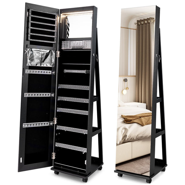 Armoire à bijoux verrouillable avec miroir et étagères réglables