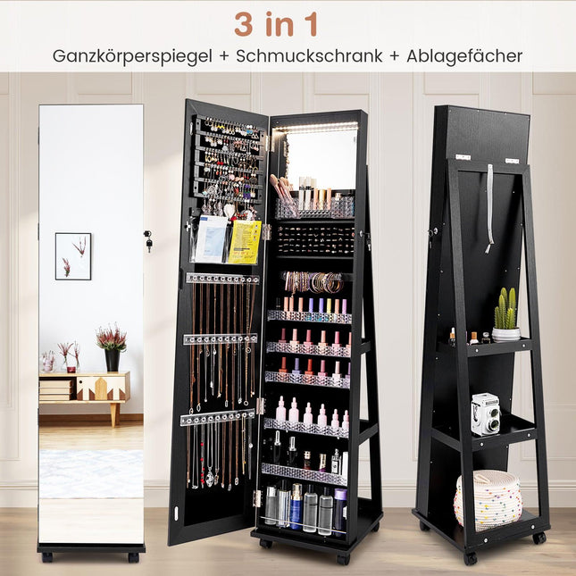 Armoire à bijoux verrouillable avec miroir et étagères réglables
