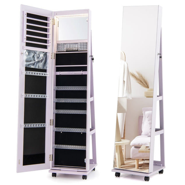 Armoire à bijoux verrouillable avec miroir, étagères réglables et éclairage LED