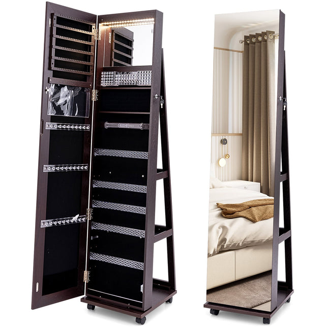 Armoire à bijoux verrouillable avec miroir, éclairage LED et étagères réglables