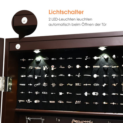 Abschließbarer LED-Schmuckschrank mit Ganzkörperspiegel