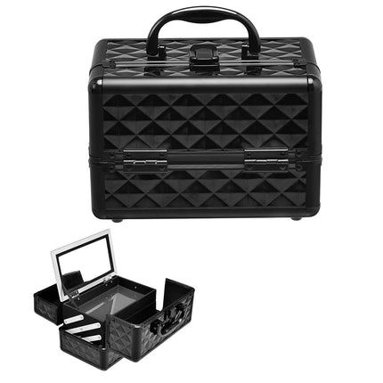 Trousse de maquillage verrouillable avec miroir et plateaux, noire