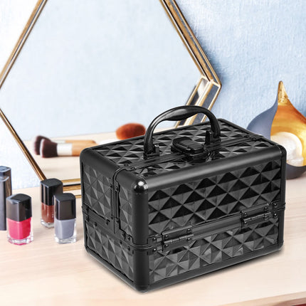Trousse de maquillage verrouillable avec miroir et plateaux, noire