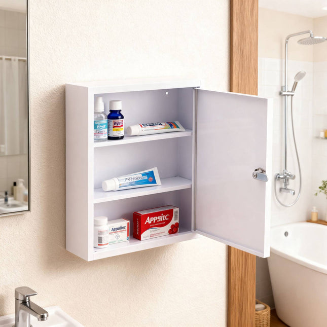 Abschließbarer Medizinschrank – 3 Fächer, Wandmontage