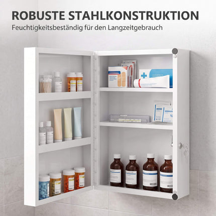 Abschließbarer Medizinschrank, 6 Ablagen, Stahl, Wandmontage