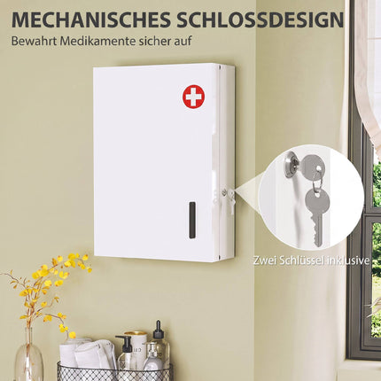 Abschließbarer Medizinschrank, 6 Ablagen, Stahl, Wandmontage