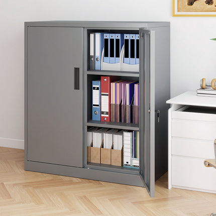 Classeur métallique verrouillable, gris, 2 étagères réglables