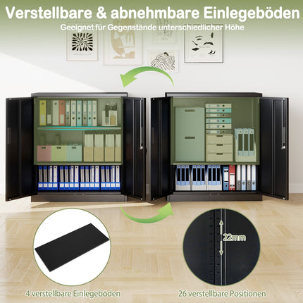 Abschließbarer Metallschrank, verstellbare Regalböden, Schwarz