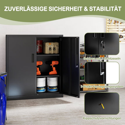 Abschließbarer Metallschrank, verstellbare Regalböden, Schwarz