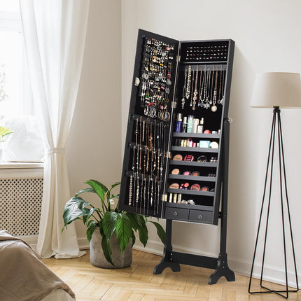 Abschließbarer Spiegelschrank für Schmuck, Ganzkörperspiegel, Schwarz