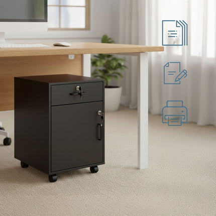Socle mobile verrouillable avec tiroir et compartiment