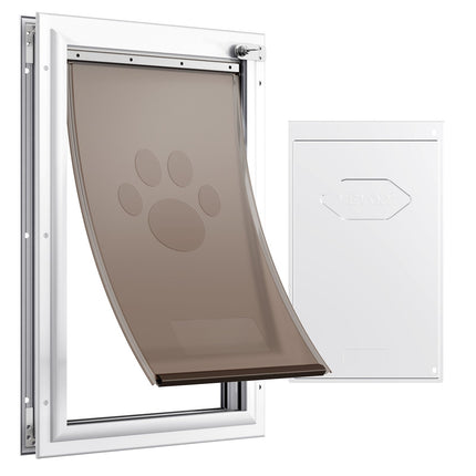 Lockable Pet Door, 8.27 x 11.93 in Aluminum Frame, Magnetic Flap, White