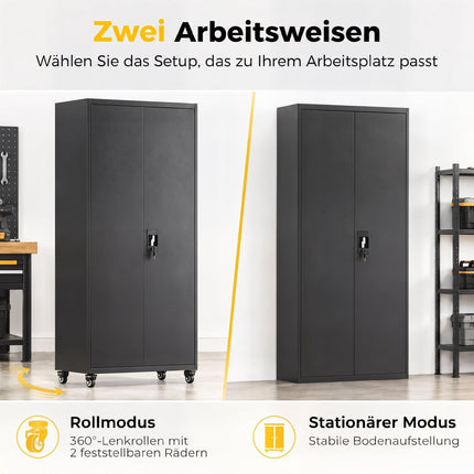 Abschließbarer Stahlschrank mit Rollen und verstellbaren Einlegeböden