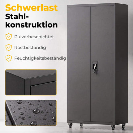 Abschließbarer Stahlschrank mit Rollen und verstellbaren Einlegeböden