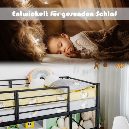 Lit mezzanine avec toboggan et échelle pour enfants, cadre en acier noir