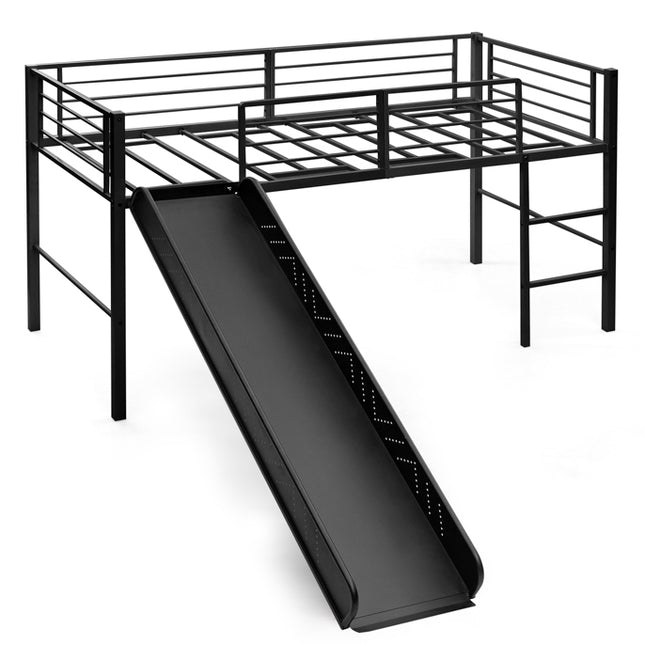 Hochbett mit Rutsche und Leiter für Kinder, schwarzer Stahlrahmen
