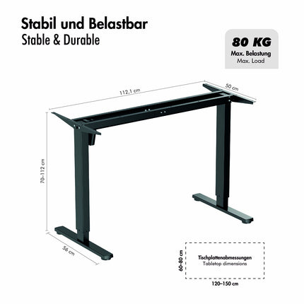 Cadre de bureau électrique réglable en hauteur LogiLink, un moteur, noir
