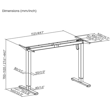 Cadre de bureau électrique réglable en hauteur LogiLink, un moteur, noir