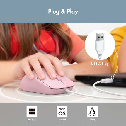 LogiLink Kinder-USB-Maus mit 3 Tasten und einstellbarer DPI-Auflösung, Pink