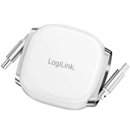 LogiLink Einziehbares USB-C-Kabel, 1 m, 60 W Schnellladung, Weiß