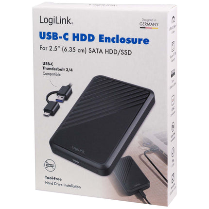 LogiLink USB-C-Gehäuse für 2,5"-SATA-Festplatten/SSDs bis zu 10 TB, 5 Gbit/s