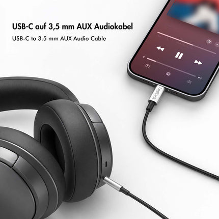 LogiLink USB-C-auf-3,5-mm-Klinken-Audiokabel mit DAC, 1 m, Schwarz, Stereo