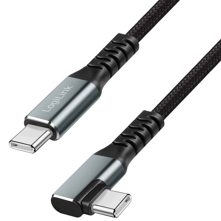 Câble LogiLink USB-C vers USB-C 0,5 m, coudé à 90°, 100 W PD, gris/noir