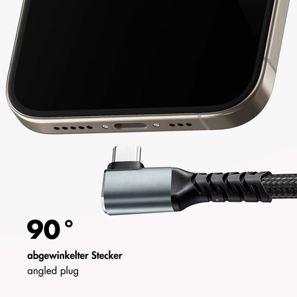 Câble LogiLink USB-C vers USB-C 0,5 m, coudé à 90°, 100 W PD, gris/noir