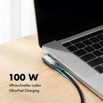 Câble LogiLink USB-C vers USB-C 0,5 m, coudé à 90°, 100 W PD, gris/noir