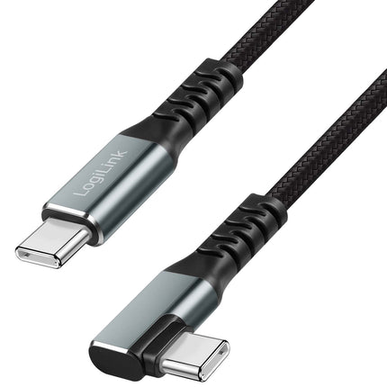 Câble LogiLink USB-C vers USB-C 2 m, coudé à 90°, 100 W PD, gris/noir, 4K 60 Hz
