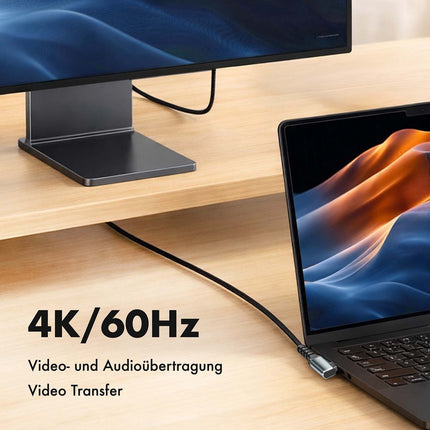 Câble LogiLink USB-C vers USB-C 2 m, coudé à 90°, 100 W PD, gris/noir, 4K 60 Hz