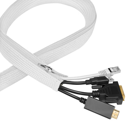 LogiLink Zip Kabelschutzschlauch 30 mm x 5 m mit 360°-Schutz, Weiß, geflochten