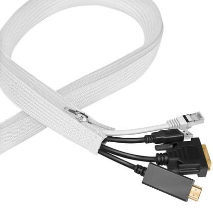 Gaine tressée LogiLink Zip 50 mm x 5 m pour gros faisceaux de câbles, blanche