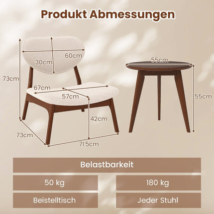 Ensemble de fauteuils lounge avec table d'appoint, beige, 3 pièces