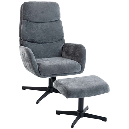 Fauteuil lounge avec repose-pieds, dossier haut, piètement en métal, gris