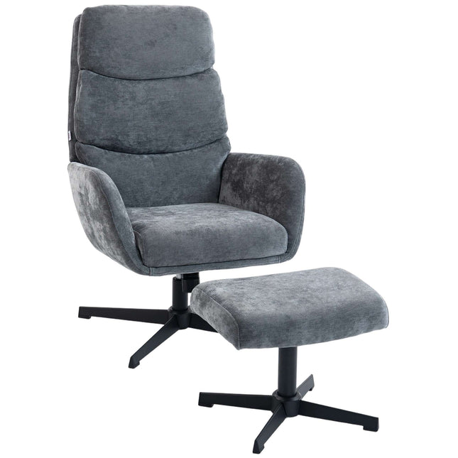 Fauteuil lounge avec repose-pieds, dossier haut, piètement en métal, gris