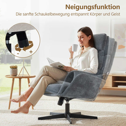 Fauteuil lounge avec repose-pieds, dossier haut, piètement en métal, gris