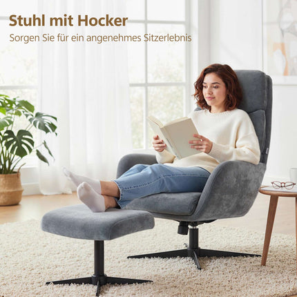 Fauteuil lounge avec repose-pieds, dossier haut, piètement en métal, gris