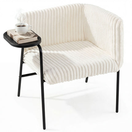 Lounge Chair with Tray, Beige Corduroy, Metal Frame