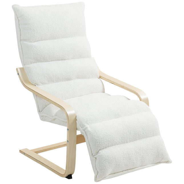 Chaise longue en bois de bouleau, chaise rembourrée, repose-pieds réglable, blanc