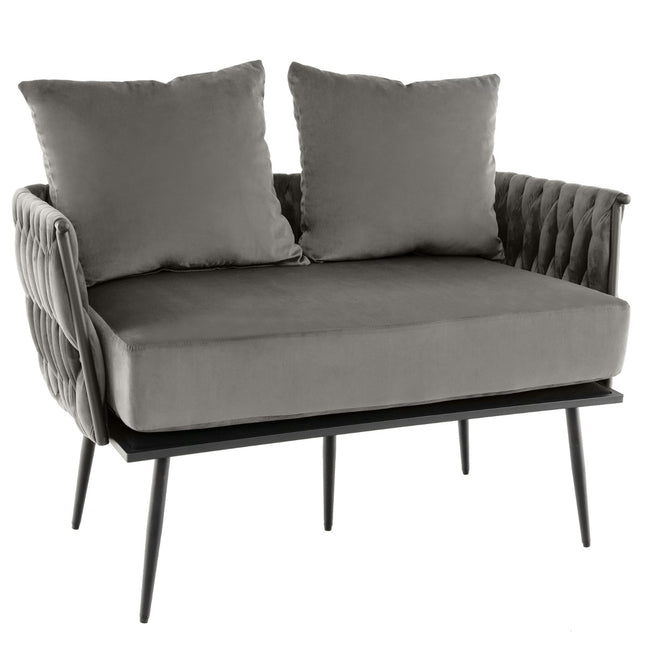 Canapé deux places, revêtement en velours hollandais, gris, 159 kg