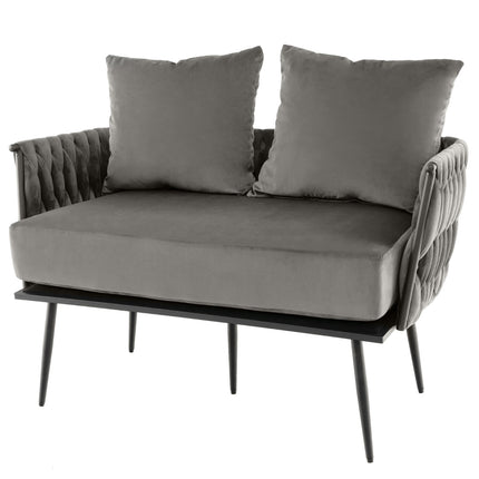 Canapé deux places, revêtement en velours hollandais, gris, 159 kg