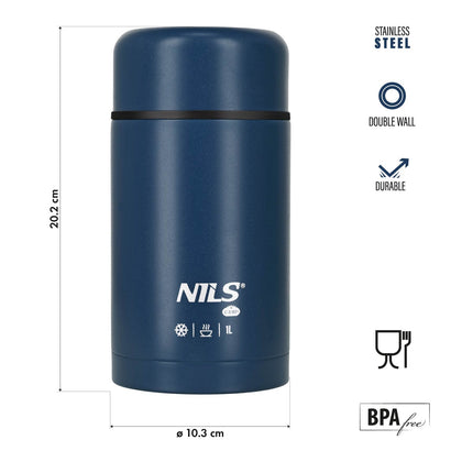 Thermos déjeuner 1000 ml, bleu, bouteille isotherme